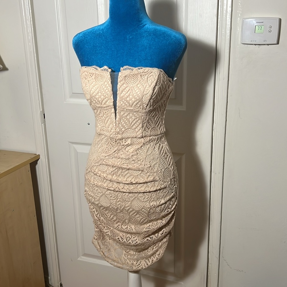 NWT Michael Costello X Revolve Braya Elegant Cream Strapless Mini Dress XS - Picture 8 of 15